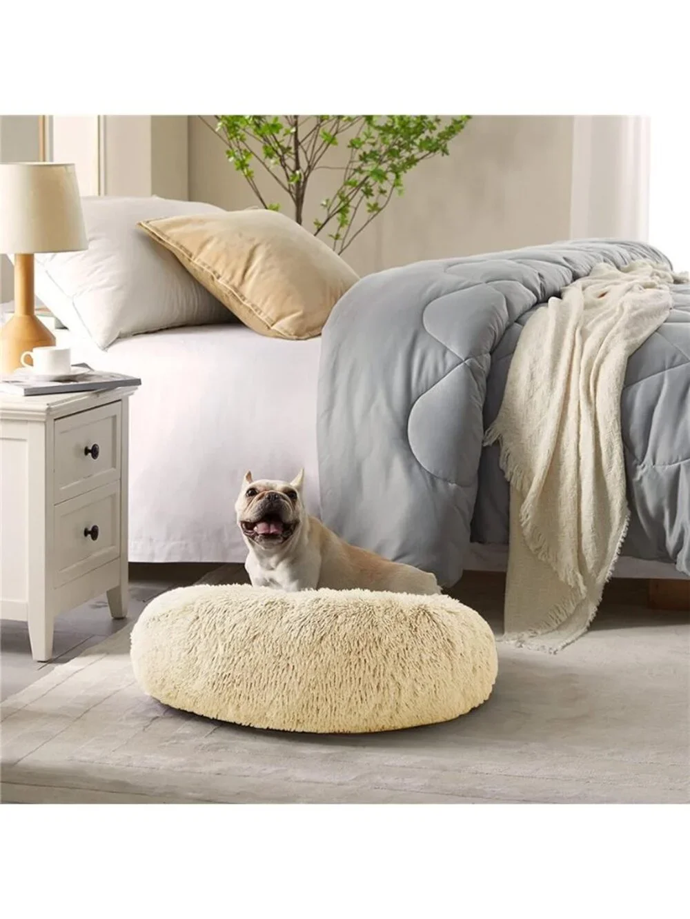 Calming Donut Dog Bed Anti-Anxiety Self Warming Cozy Soft Plush  24